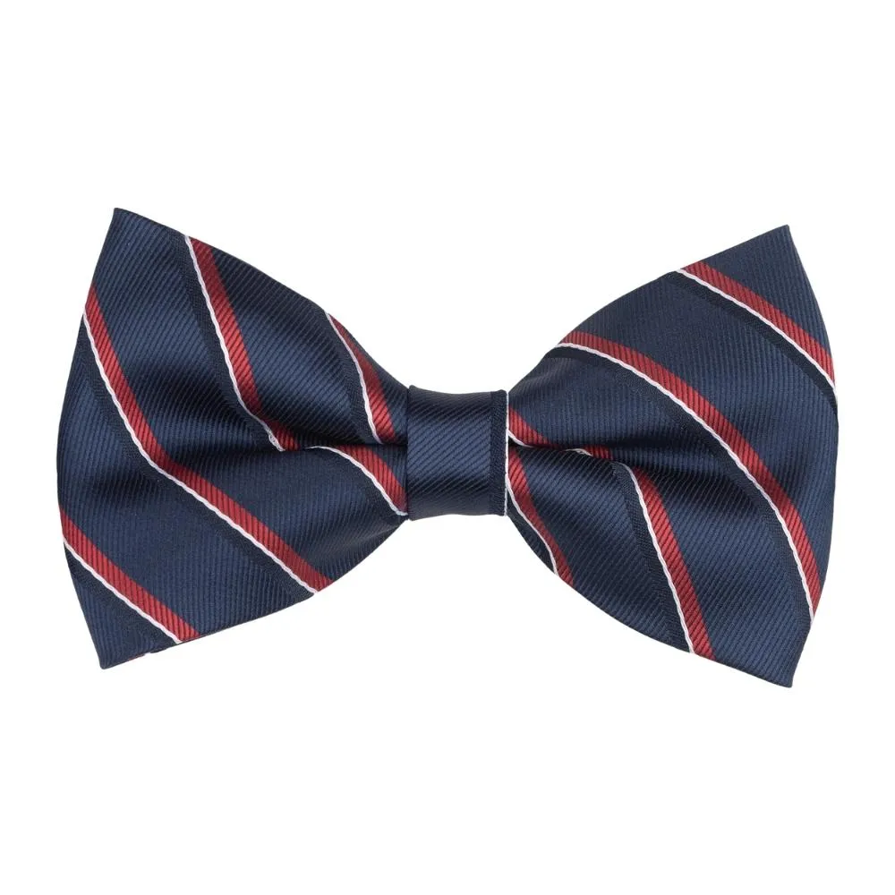 Semi Formal Bow Tie Stripe Navy Blue With Red Microfiber Bowtie
