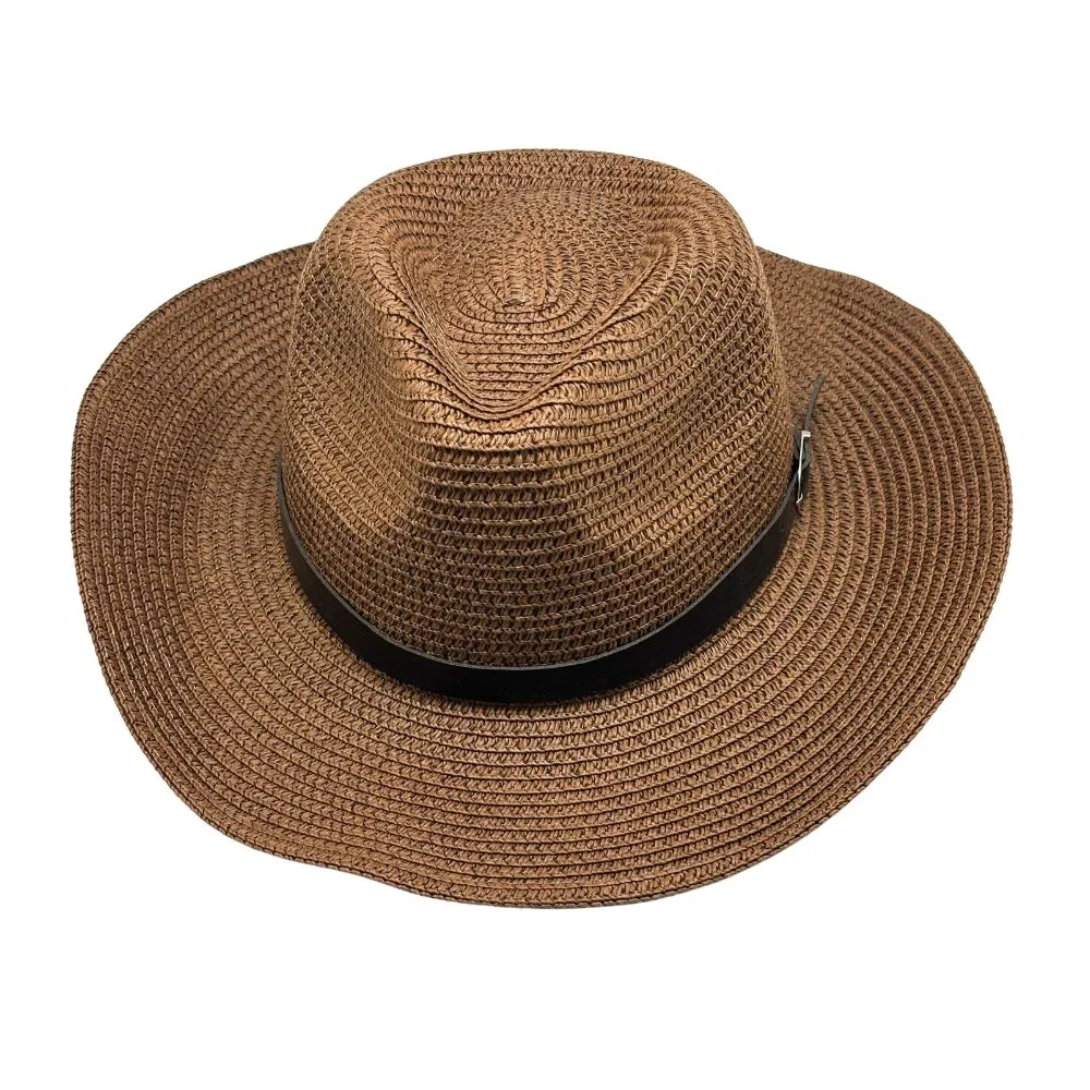 Dark Brown Wide-Brim Panama Straw Hat with Black Belt Chin Strap for Men  The Tie Hub