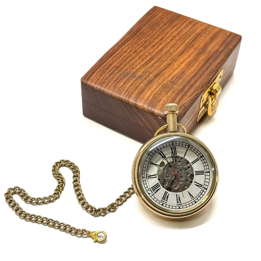 Vintage Mechanical with Roman Numerals Gold Chain Pocket Watch