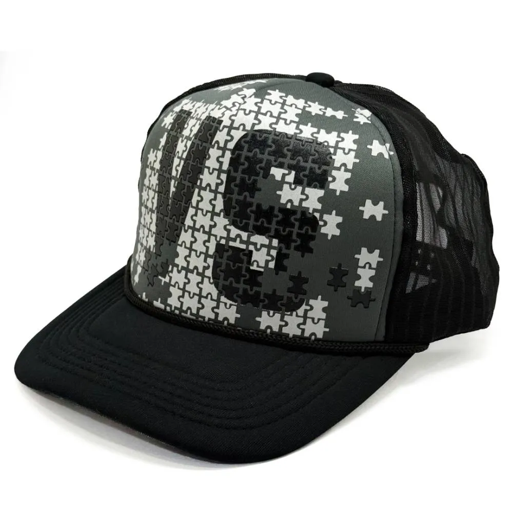 Black Net Cap with Puzzle Print Unisex Casual Trucker Baseball Cap Half Net  Mesh with Snapback Closure Unisex, Free Size The Tie Hub